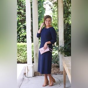Dainty Jewells Classic Navy Long Sleeve Layering Dress - Modest, Comfy, Timeless